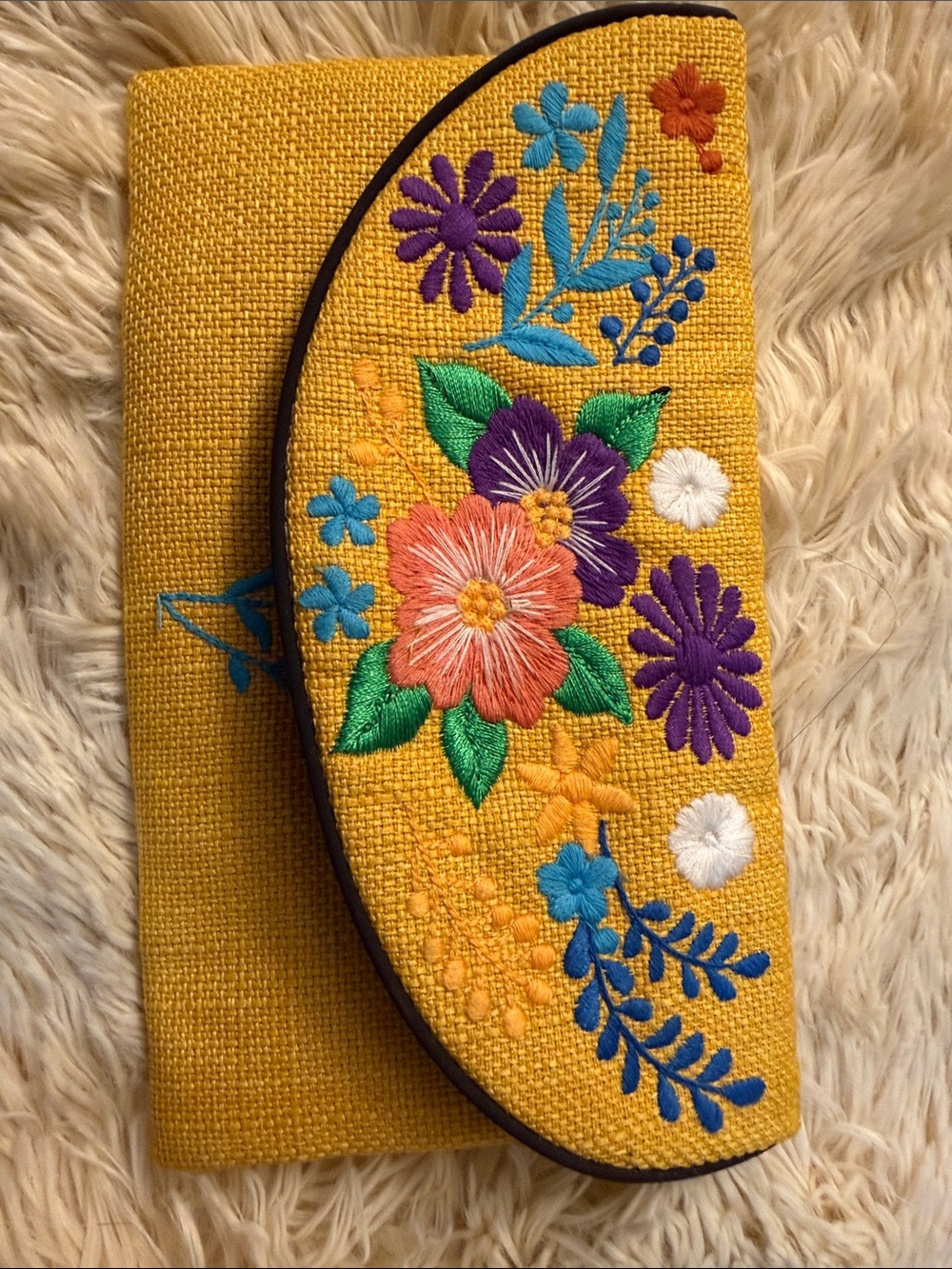 Yellow Embroidered Floral Clutch